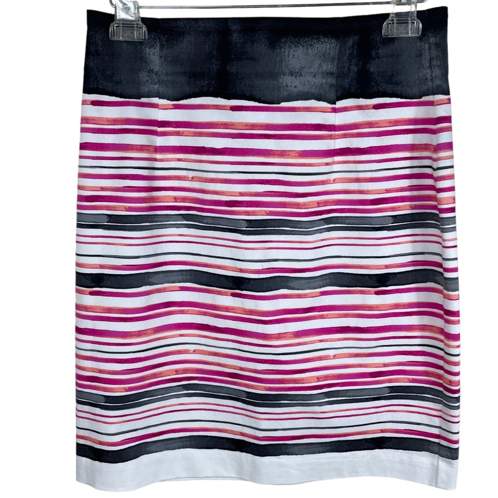 Worthington Petite Black Pink and White Striped Pencil Career Skirt in Size 10P